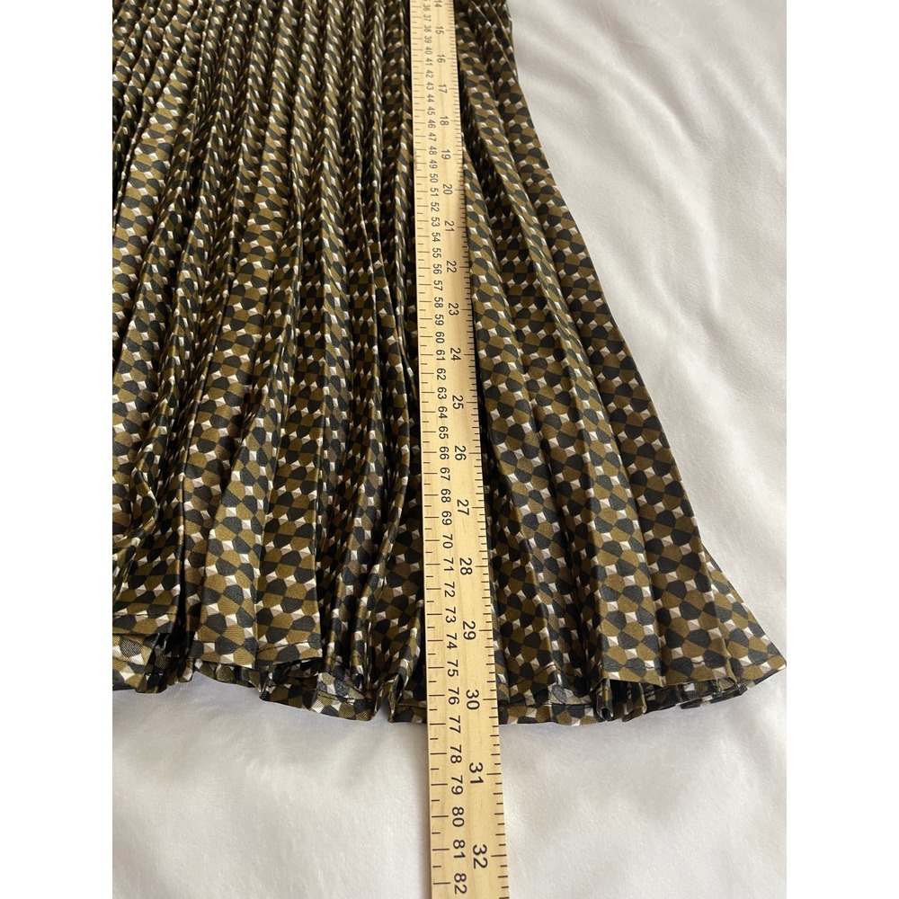 Banana Republic Pleated Midi Skirt Geometric Diamond Print Olive Green Black 8 - Picture 4 of 7